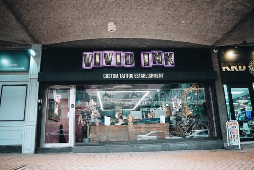 Vivid Ink tattoo studio shopfront in Birmingham, UK
